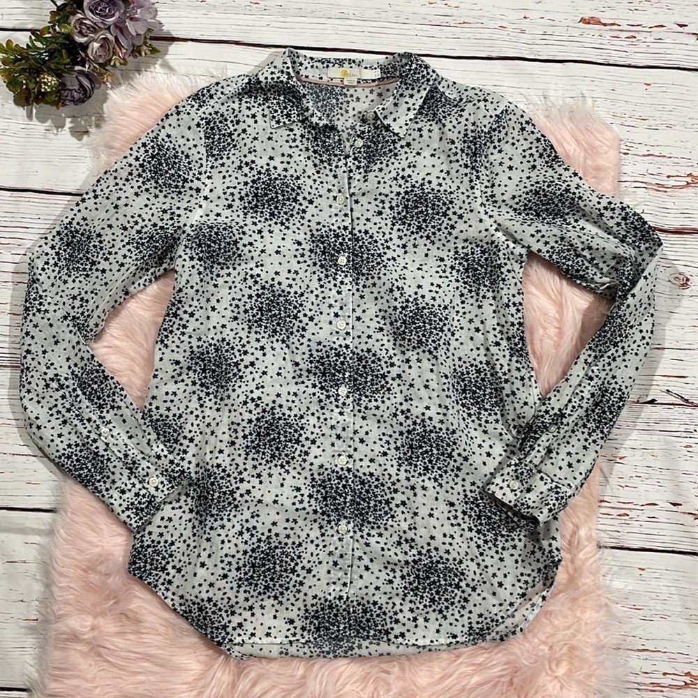 Boden Easy Linen Blend Flower Burst Button Front Shirt Top - Picture 2 of 10